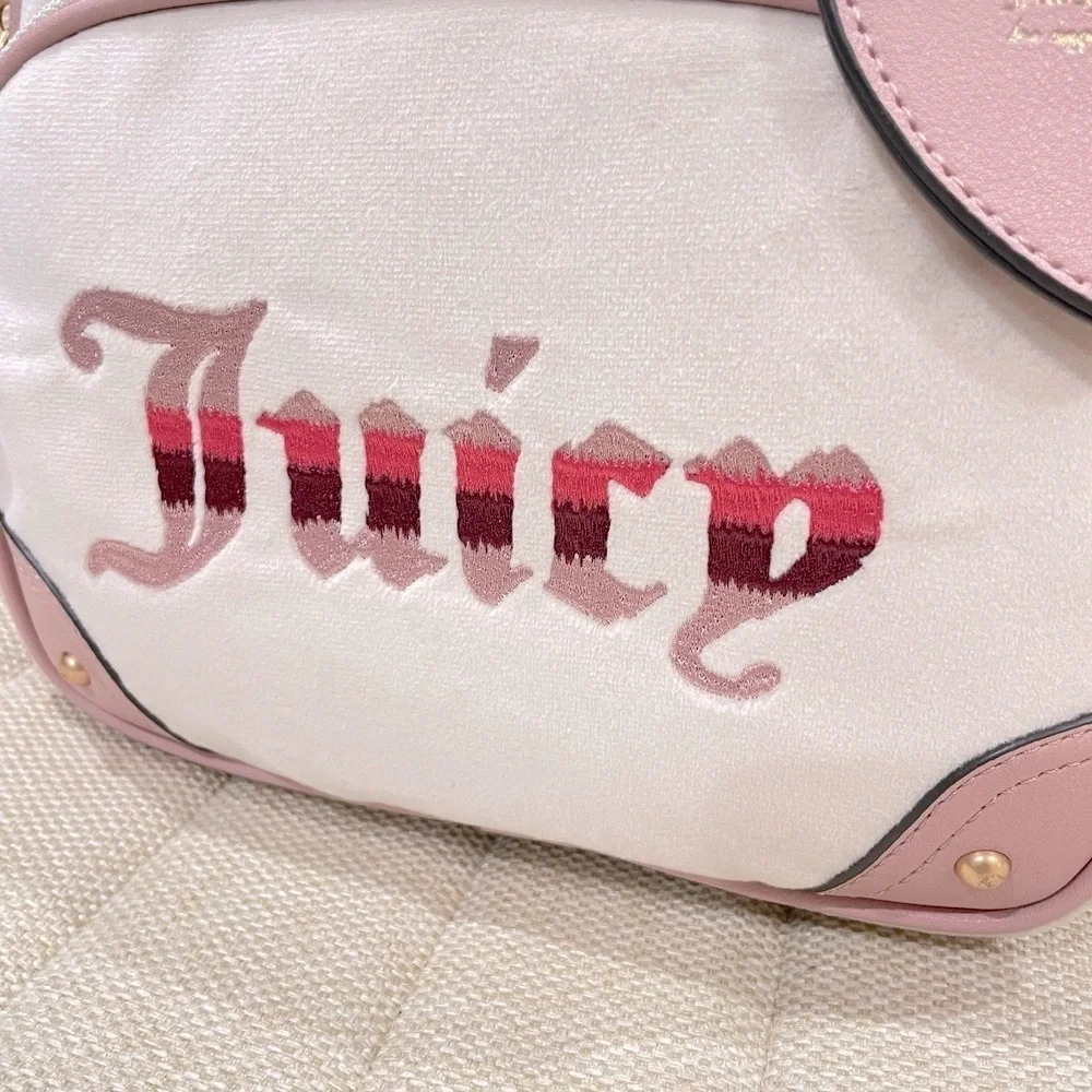 NEW Juicy Couture Velour Mini Backpack Cream Pink Embroidered Logo Heart Charm‎